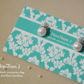 【HanTtam J】  silver petite tiara × cotton pearl ピアスの画像