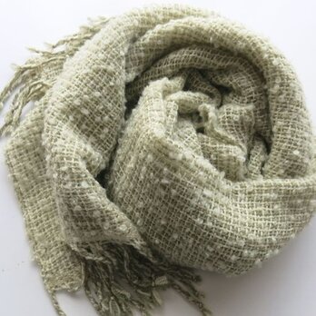 草木染アルパカふわふわループ手織りショール（ライムXグリーン）の画像