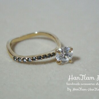 【HanTtam J】  gold cubic zirconia ring (ギフト ラッピング付き)の画像