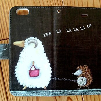 チョークアート 羊とハリネズミ iPhone手帳型ケース iPhone6/6Sケースの画像