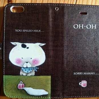 チョークアート 猫とミルク iPhone手帳型ケース iPhone6/6Sケースの画像