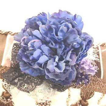 卒園・入学・結婚式に華やかリボンの可愛いコサージュ・紫ピオニーの画像