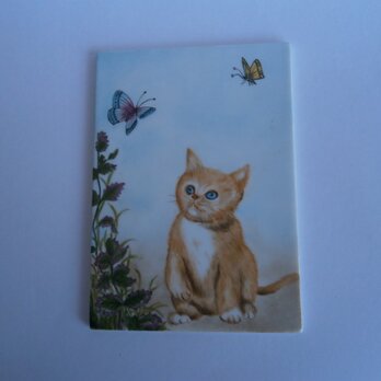 猫の陶板１の画像