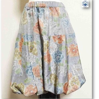 シルバーグレイ紬リメイクツイストバルーンスカート63の画像