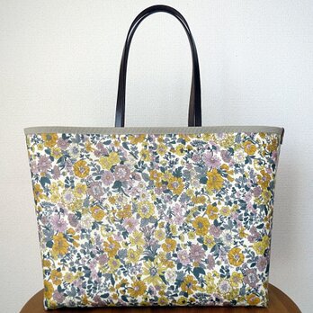 リバティ　ラミネート横長バッグ　「Emily」イエロー