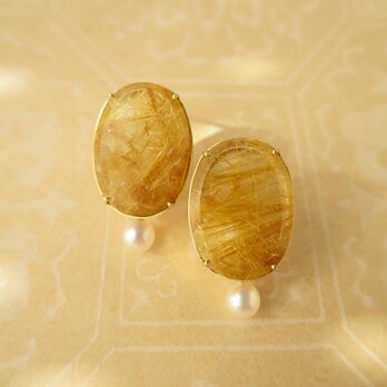 【W】様　オーダー品　K18   rutile quartz・Pearl Earringsの画像