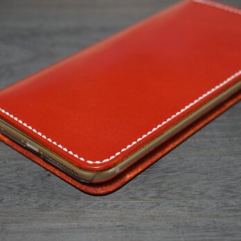 牛革 iPhone6Plus/6sPlusカバー  ヌメ革  レザーケース  手帳型  レッドカラーの画像