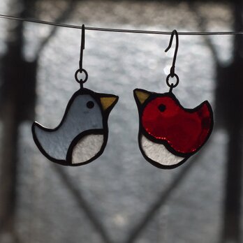 トリ (氷風青・赤）　ピアス