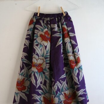 銘仙　紫牡丹のギャザースカート　Ｓサイズの画像