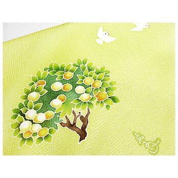 祝い袱紗（文旦の木とハトポッポ）（緑味の黄色）の画像