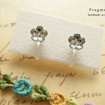 再販3* Vintage Swarovski crystal Flower 樹脂ノンホールピアスの画像