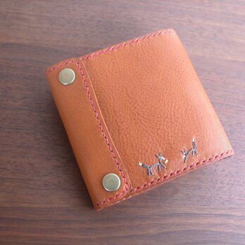 刺繍の手縫いの２つ折り財布　キツネ