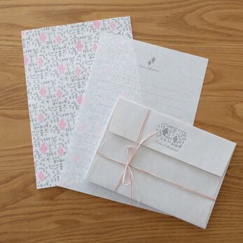 ::新色::【活版印刷×リソグラフ】レターセット forest（ねずみ×ももいろ）