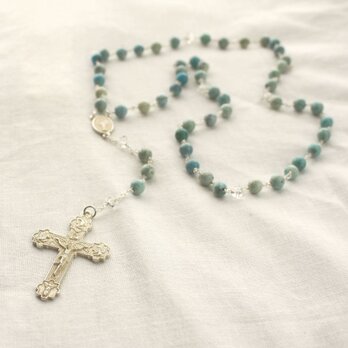 African Blue Opal Rosary Necklace　w/ Herkimer diamondの画像