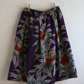 銘仙　紫牡丹のギャザースカート　Mサイズの画像
