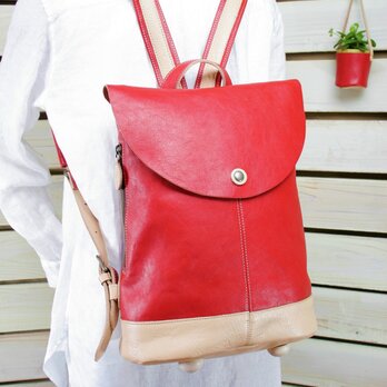 ヌメシュリンク革　ブナの木底鋲リュック　レッド