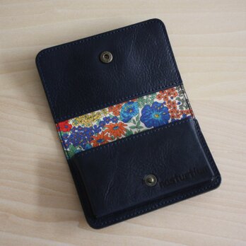 牛革とリバティープリントの名刺ケース　ネイビー
