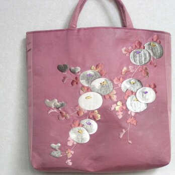 刺繍アンティーク帯　リメイクバッグ　中袋も絹の八掛　送料無料の画像
