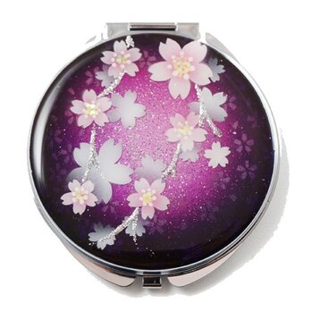 コンパクトミラー　鏡　 丸ミラー　紅紫桜 銀箔　[M2]の画像