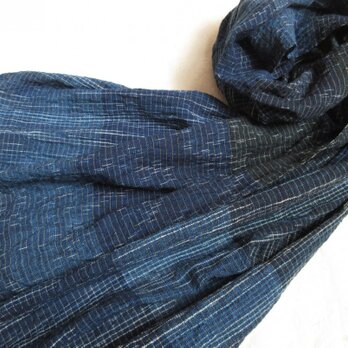 【再販】残り糸をつかった藍の手織りストールの画像