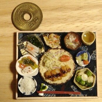 ★とんかつ定食御膳(ふくろう柄・紺)の画像