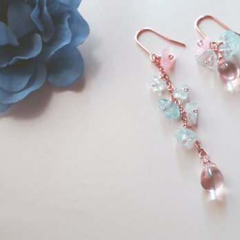 レディー ブルー＆ピンク アクアマリン ピアス Lady blue&pink earrings P0032の画像