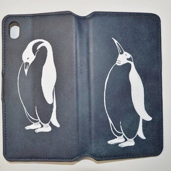 ペンギン手帳型ケース、ネイビー、Xperia Z5対応の画像