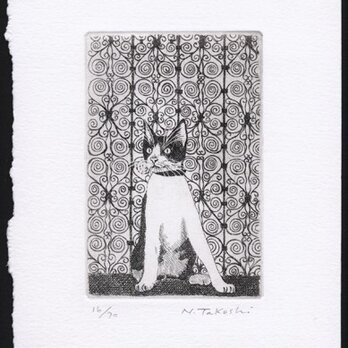 扉の前の猫 / 銅版画 (額なし）の画像