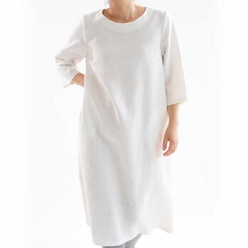 【wafu】中厚 リネン ワンピース ラウンドネック シンプル Aライン ドレス ミモレ丈/ホワイト a032a-wht2
