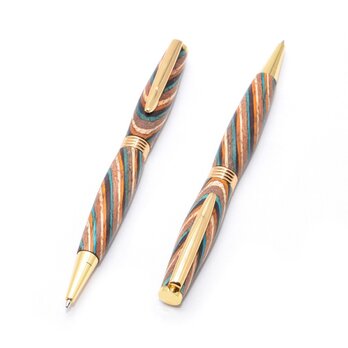 手作りの木製の回転式ボールペン（染めたハードウッドの種類；24金のメッキ）(TP-24K-CGSW)の画像