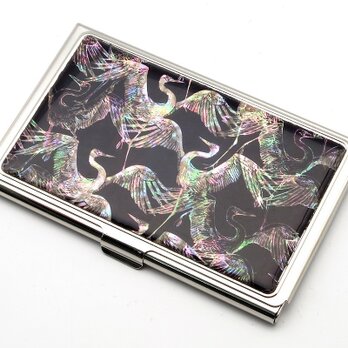 名刺カードケース 天然貝仕様（鶴の舞）＜螺鈿アート＞の画像