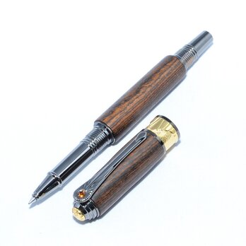 [SALE!] 木製の水性ボールペン・アール・デコ風（ボコテ；チタン・ブラック＋22金のメッキ）ADR-BT22G-BOの画像