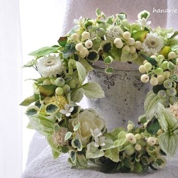 白いベリーとヘリクリサム・グリーン：wreathの画像