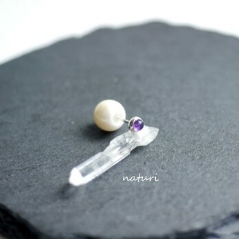 【noix】sv925 amethyst pierce with pearl catch (1pc)の画像