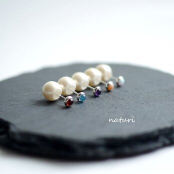 【noix】sv925 gemstone pierce with pearl catches (2pcs)の画像