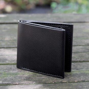 イタリア製牛革のシンプルな二つ折り財布 ／ ブラック※受注製作の画像