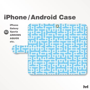 iPhone7/7Plus/Android全機種対応　スマホケース　手帳型　北欧風-ブランドロゴD　ブルー-青　3401の画像