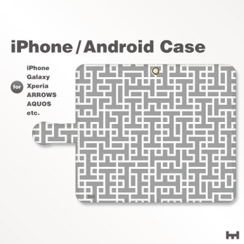 iPhone7/7Plus/Android全機種対応　スマホケース　手帳型　北欧風-ブランドロゴD　モノトーン-白黒　3408の画像