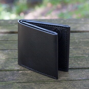 イタリア製牛革のシンプルな二つ折り財布 ／ ネイビー※受注製作の画像