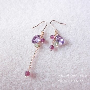 ラグジュアリー アメジスト フローラル ピアス amethyst floral earrings P0072の画像