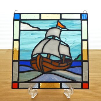 ステンドグラス ミニパネル 帆船C 15cmの画像