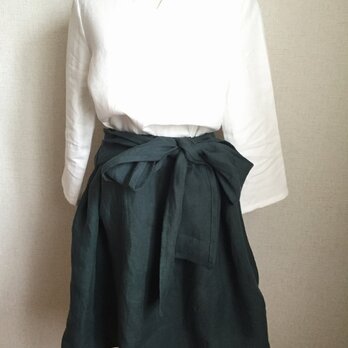 【ご予約商品】ベルギーリネン　くったりシンプルなリボンスカート　グリーンの画像