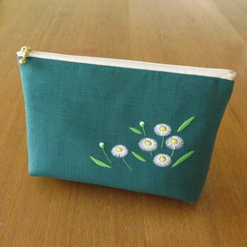 手刺繍のファスナーポーチ M〈ヒメジョオン〉