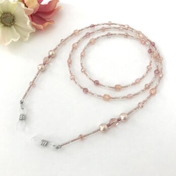 チェコガラス ビーズ メガネチェーン グラスコード メガネストラップ ライト ピンク 桜色 めがね