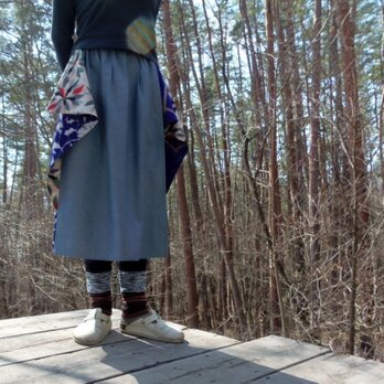 銘仙×ナチュラルダンガリー<ブルー＞バタフライスカートの画像