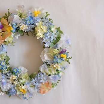わすれな草とライラック：pastel blue wreathの画像