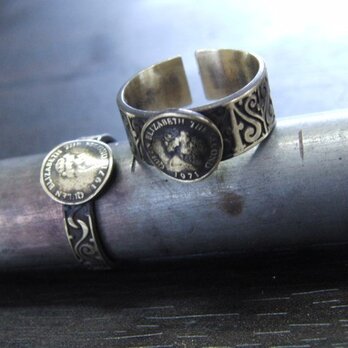 コイン彫模様真鍮ブラスリング・トゥリング　購入1点＝指輪1本の販売　サイズ1号～15号の画像