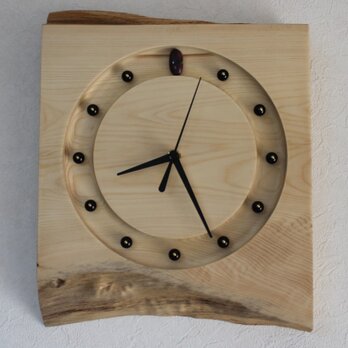 天然石と希少な高野槙で作られたインテリア掛け時計【電波時計】の画像