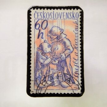アップサイクル　チェコスロバキア　切手ブローチ1040の画像
