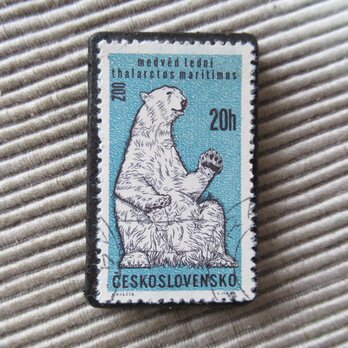 アップサイクル　チェコスロバキア　動物切手ブローチ1052の画像